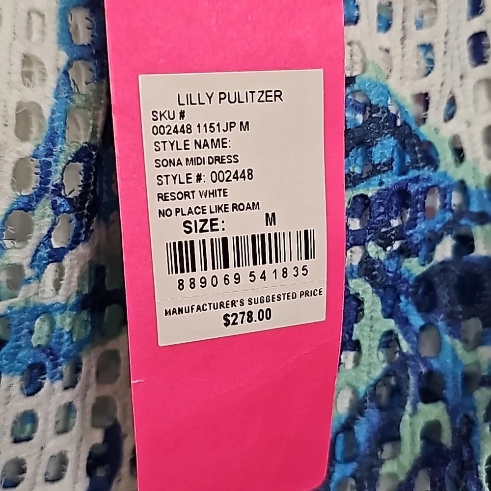 Nwt Lilly Pulitzer Sona White/Blue Floral Off Shoulder Tiered Mesh Midi Dress - Picture 4 of 17